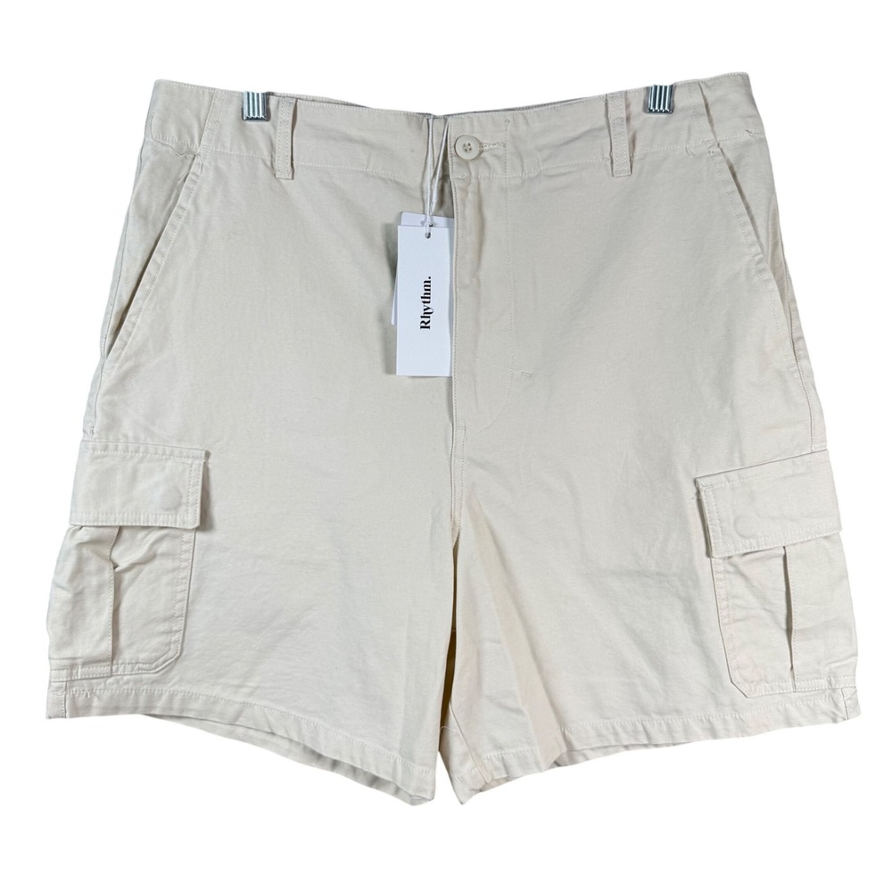 Rhythm Combat Short Mens 34 Bone White Cotton Cargo Utility Casual Huckberry NEW